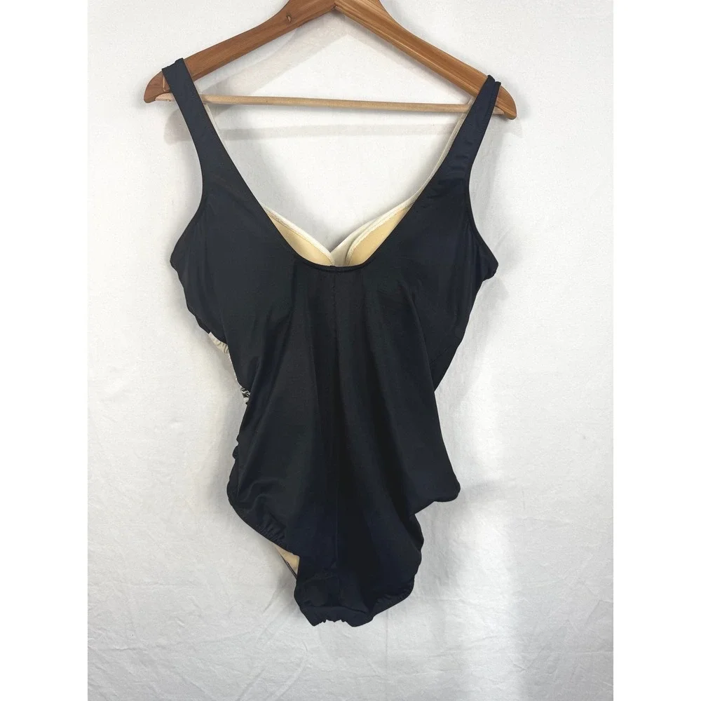 Miraclesuit One Piece Swimsuit Womens 16 Black Gold Floral Sequin It's A Wrap EX